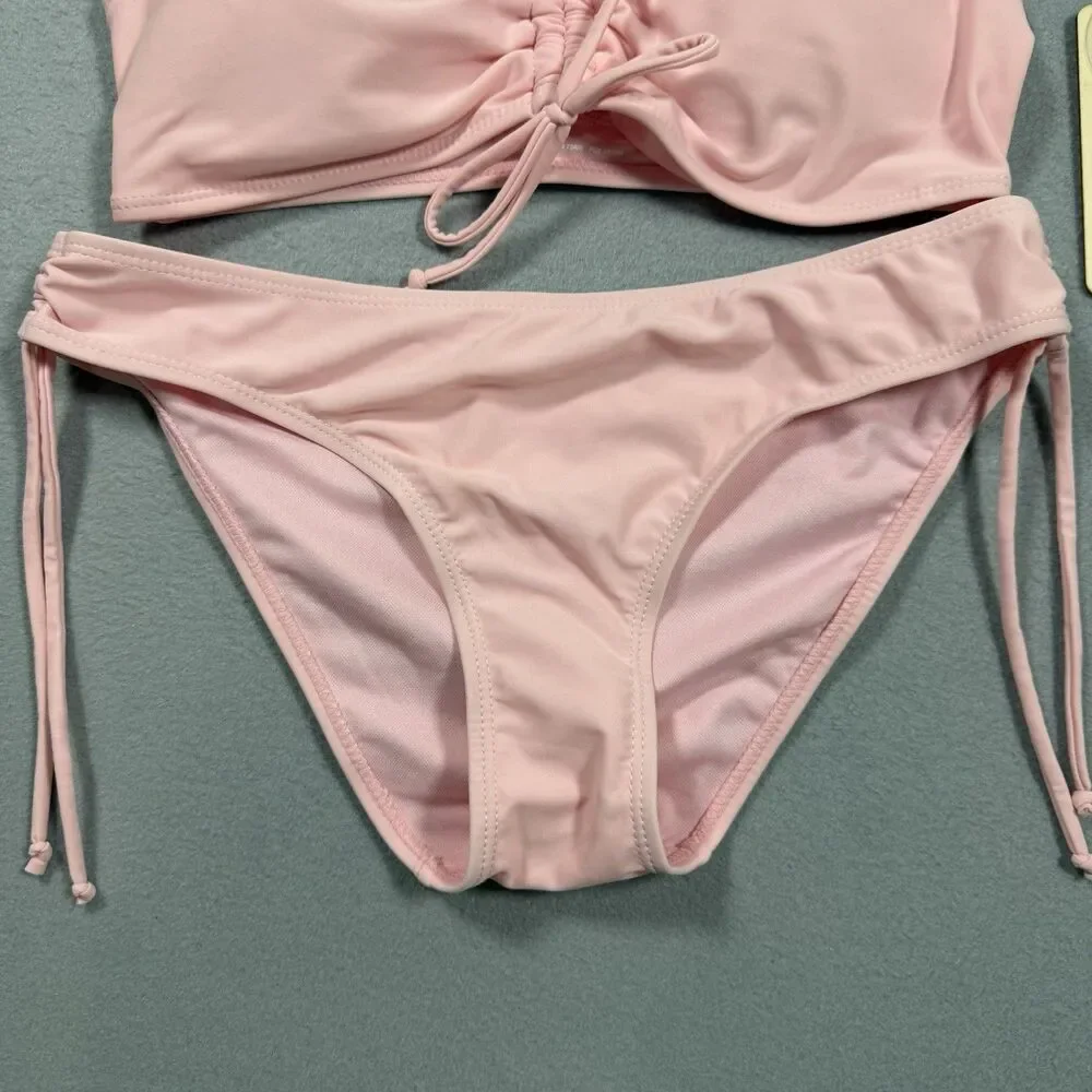 Cabana del Sol Pink Bikini Set Small NWT Ruched Tie Side Swimsuit NEW